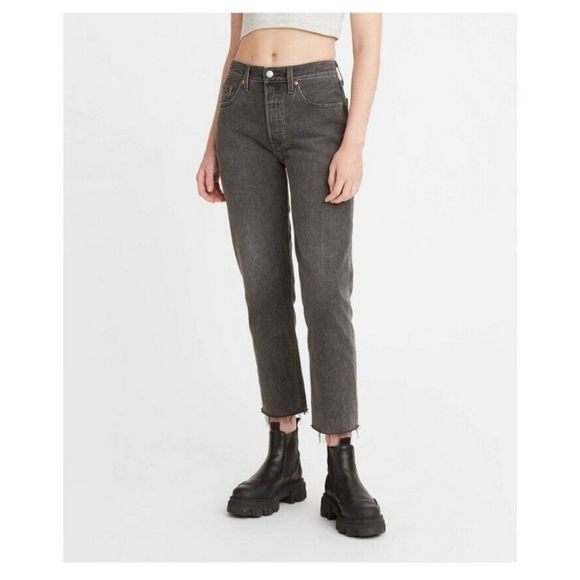 Levi's 501 Cropped raw hem Buttonfly jeans 31 Washed black Straight Leg 31x28 - Picture 2 of 14